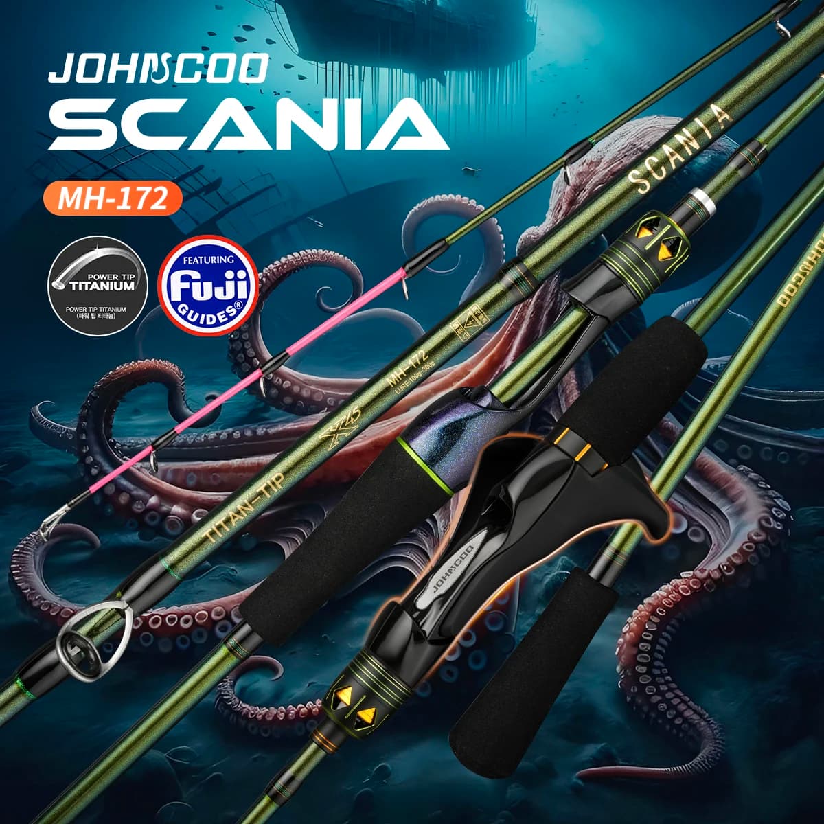 Johncoo 1.72m MH octopus Fishing rod with gun Grip Fuji rings light weight Boat fishing rod Casting fishing rod High Quality
