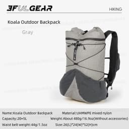 3F UL GEAR Koala Outdoor UHMWPE Backpack Ultralight Camping 20+5L Backpack IXPE Soft Back Unisex Traveling Hiking Mountaineering