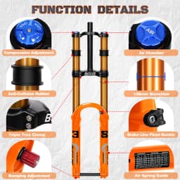 BUCKLOS 15*110mm Boost Bike Suspension Fork Travel 180mm Dual Crown MTB Air Fork 27.5inch 29inch Bicycle Air Suspension Fork