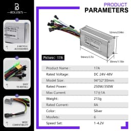 3mode 17A Sine Wave Controller 36V48V 250W350W Brushless Motor Controller UART Protocol No.2 ,No Hall Work ,for E-Scooter Bike