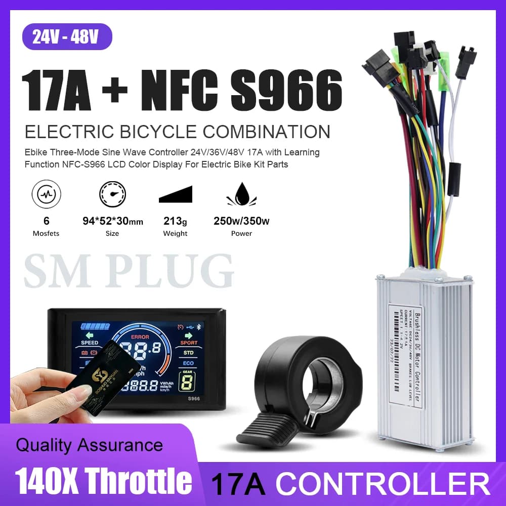 3mode 17A Sine Wave Controller 36V48V 250W350W Brushless Motor Controller UART Protocol No.2 ,No Hall Work ,for E-Scooter Bike
