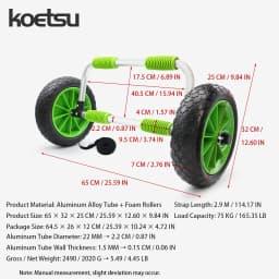 KOETSU Paddle Board Transport Dolly Front End Mount Design PU Foam Roller For Easy Drag Use