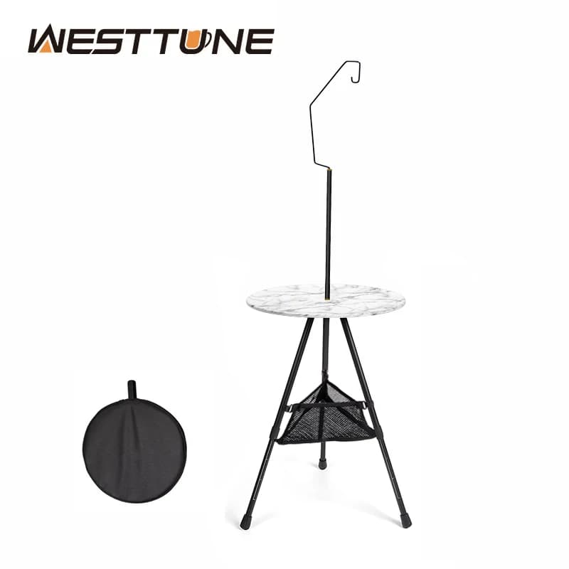 WESTTUNE Camping Round Table with Light Stand Ultralight Portable Folding Table with Adjustable Legs for Picnic Indoor/Outdoor
