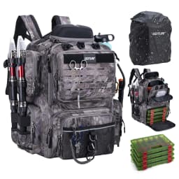Goture 45L Large Capacity Fishing Backpack,Waterproof Tackle Bag with 4 Tackle Boxes,Rod Holder Storge Fishing Gear Gift for Men