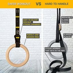 Wood Gymnastics Rings Adjustable Double-Layer Numbered Straps Locked Carabiners Body Exercise Workout Home Gym Rings