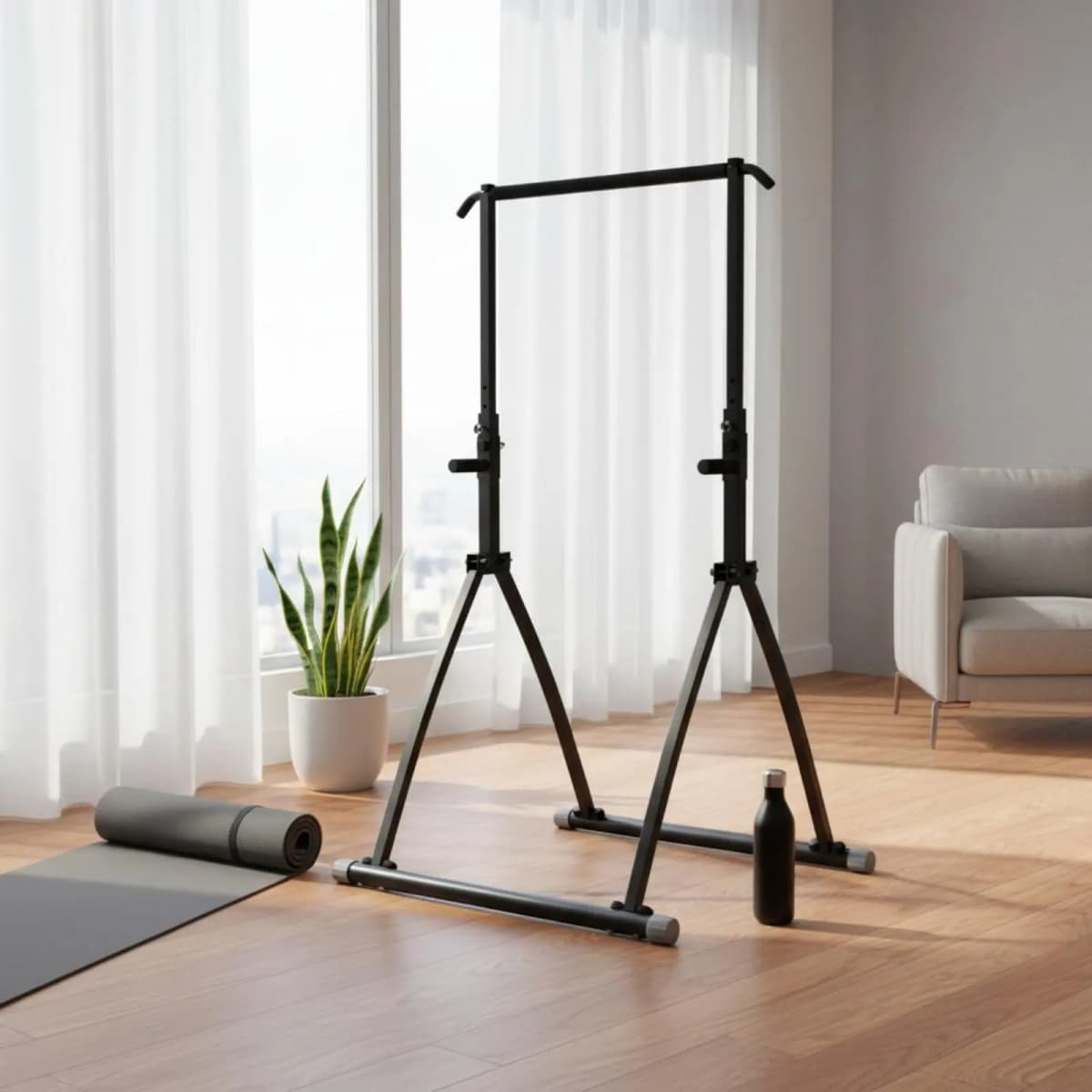 Pull-up Bar Station Stable Base Pull up Bar Stand Parallel Bar Stand Non-Slip Feet Home Gym Station Adjustable Height for Indoor