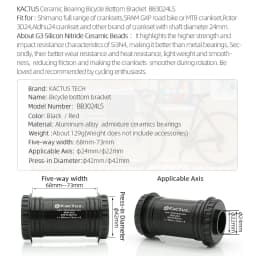 KACTUS BB30 Bottom Bracket LS Ceramic Bearing 68 73MM Bicycle Center Shaft 42 Pressfit Road/MTB Bike Parts for Gxp 24mm Crankset
