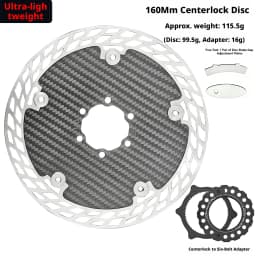 Ultra Light Carbon Fiber Bicycle Disc Brake Rotor 140mm 160mm 180mm 6-Bolt Center Lock Floating Brake Disc Stainless Steel Heat