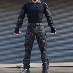Men's Tactical Combat Uniform Set Black Military Frog Suit Long Sleeve Shirt Cargo Pants for Airsoft Hunting Training