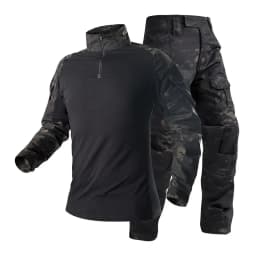 Men's Tactical Combat Uniform Set Black Military Frog Suit Long Sleeve Shirt Cargo Pants for Airsoft Hunting Training