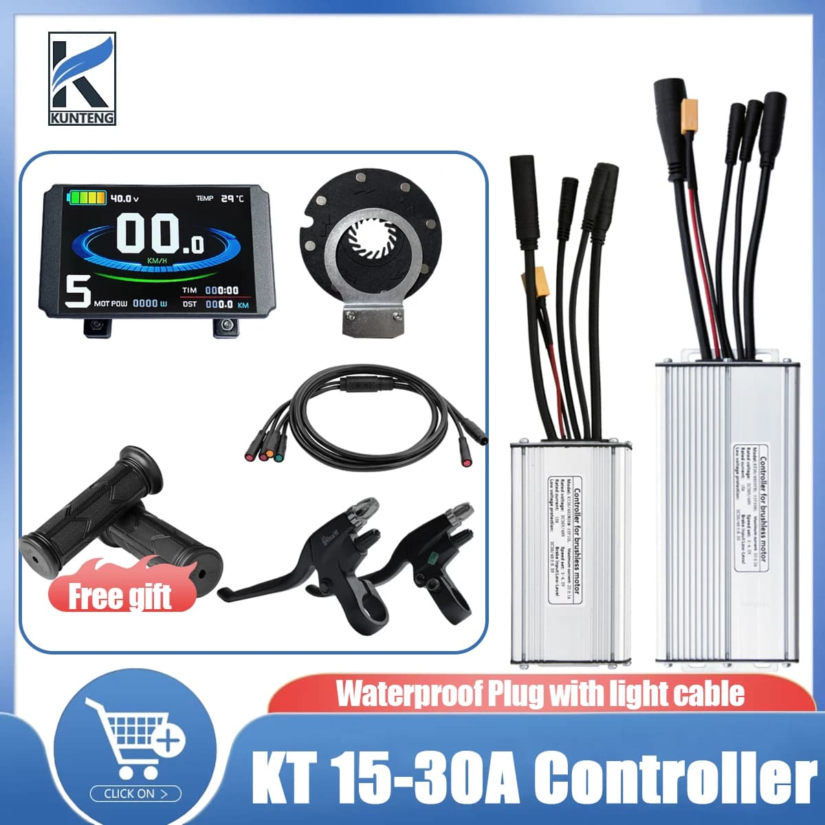 36V/48V 15-30A Waterproof KT Controller for Electric Bike with Light Function for Kunteng Ebike Accessories with Tf01u Display