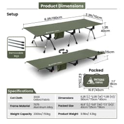 OneTigris Supranubis Camping Cot Ultralight Aluminum Alloy Folding Bed for Hiking Backpacking Travel Car Trips Sleeping Cot