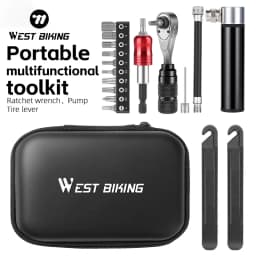 WEST BIKING Bike Reapair Tools Sets Professional Cycling Reapair Tools Ratchet Wrench Set Tire Lever Bike Pump Toolkit