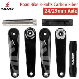 WUZEI 3-Bolt Carbon Fiber Crankset 165 170mm Road Bike Crank 24mm 29mm Ti AL7075 Axle Folding Bicycle Sprocket for SRAM