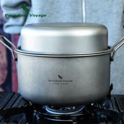 Boundless Voyage Camping Cooking Pot Multifunctional Titanium Steamer Soup Pot Frying Pan Set with Lid Outdoor Mess Kit Ti2057C