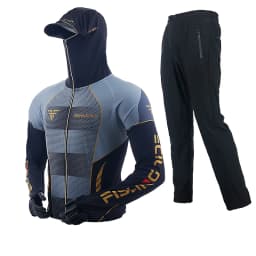 Men's High Quality Fishing Suit Summer Sun Protection Breathable Ice Silk Quick Dry Fishing Hoodie & Pants 2 Piece Set