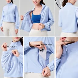 VITALINOVO Women's Athletic Workout Jacket UPF 50+ Long Sleeve Sun Protection Lightweight Shirts Zip Up Cropped Jackets Running