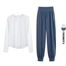 DRUR Women Loose Fit Running Set 2 Piece Sportswear Outfit Long Sleeve Gym Top Sweatpants Suit Autumn Winter New Athletic Wear