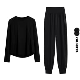 DRUR Women Loose Fit Running Set 2 Piece Sportswear Outfit Long Sleeve Gym Top Sweatpants Suit Autumn Winter New Athletic Wear