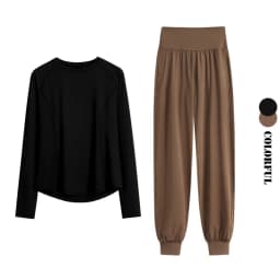 DRUR Women Loose Fit Running Set 2 Piece Sportswear Outfit Long Sleeve Gym Top Sweatpants Suit Autumn Winter New Athletic Wear