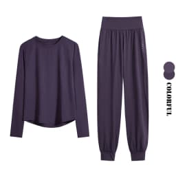 DRUR Women Loose Fit Running Set 2 Piece Sportswear Outfit Long Sleeve Gym Top Sweatpants Suit Autumn Winter New Athletic Wear