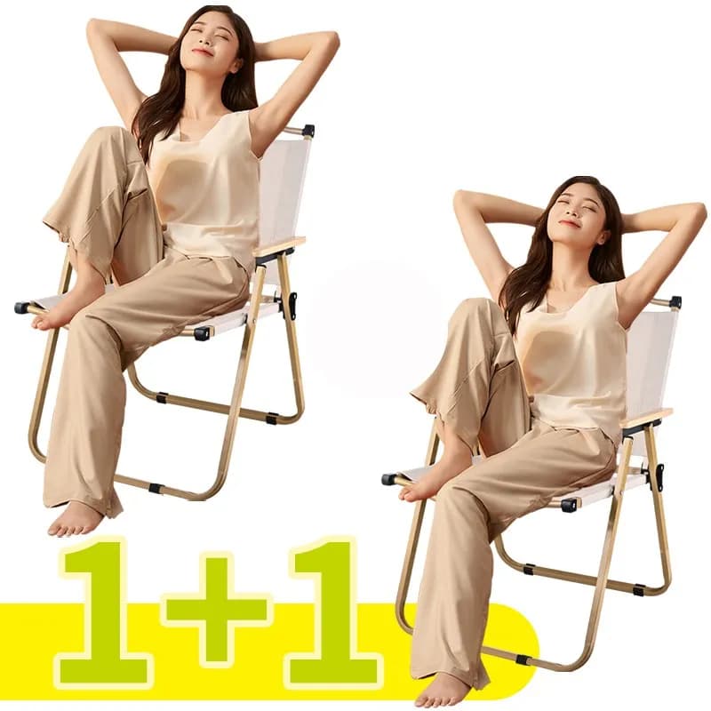 2PCS-khaki Camping Chair Portable Outdoor Chair Aluminum Alloy Wood Grain Folding Chair Camping Equipment Kermit Chair