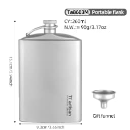 Tiartisan Titanium 260ml Alcohol Flask Outdoor Camping Ultralight Portable Whiskey Wine Bottle With Funnel