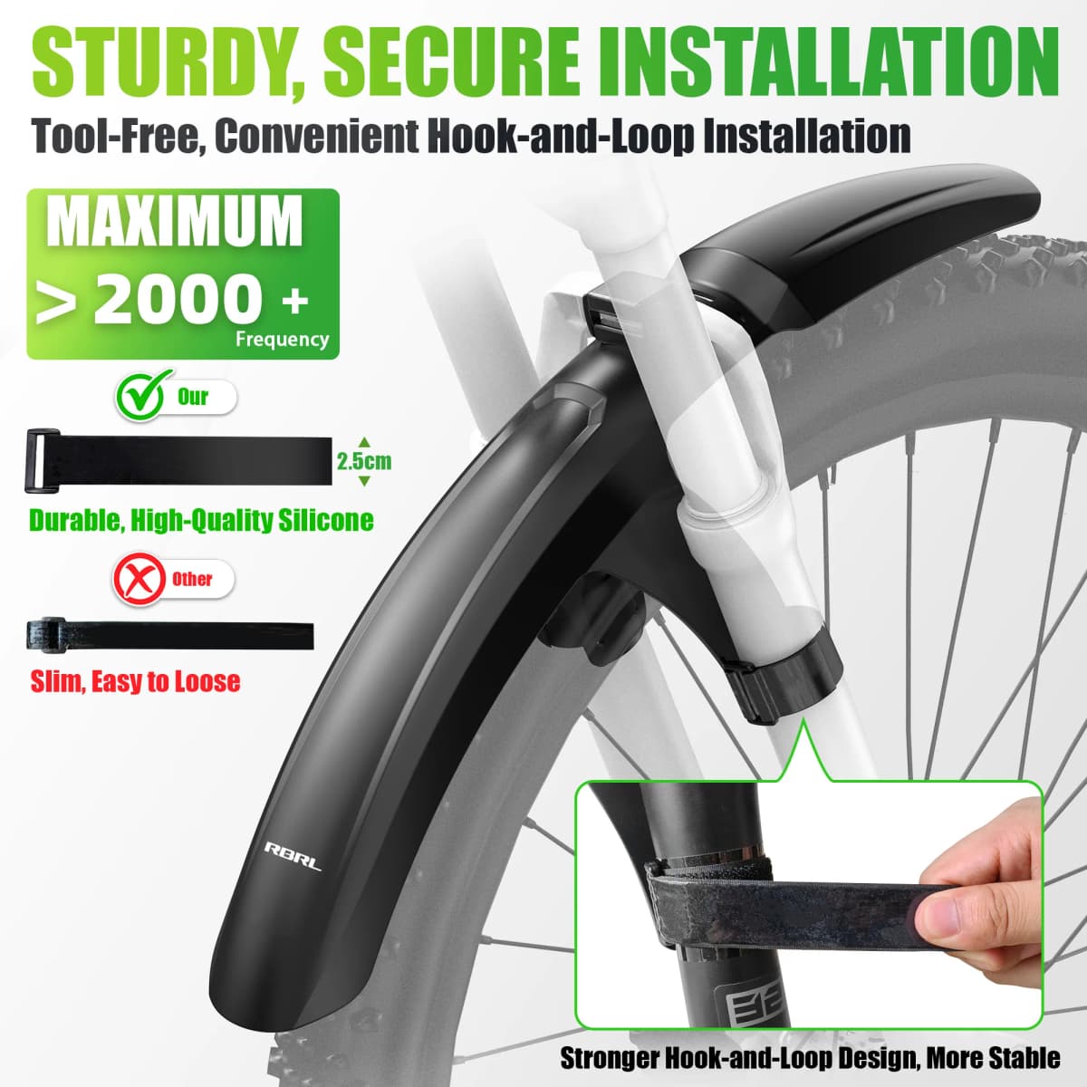 RBRL Front Bike Fender Quick Release MTB Mudguard Anti-slip High Quality PP Anti-deformWiden Bicycle Fender for 26-29" Cycling