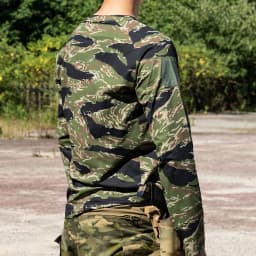 Tiger Stripe Camo Long Sleeve Tactical Shirt UPF50+ Sun Protection High Elastic Morale Patch Hiking Hunting