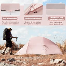 Naturehike 2026 New Hiking Tent Waterproof Large Foyer Pink Tent Travel 1-2 Person Ultralight Portable Camping Shelter Tents