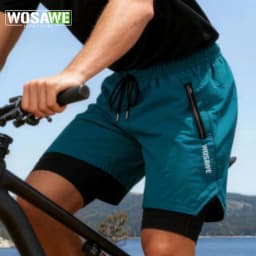 WOSAWE Summer MTB Shorts Mountain Bike Cycling Padded Shorts Multi-Pockets Road Bike Trousers Outdoor Sports 2 in 1 Short Pants