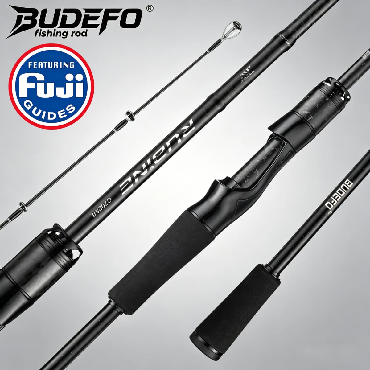 BUDEFO RUBINE FUJI Guide 40T Carbon Spinning Casting Lure Rod ML/MH 3-28g Bass Pike Zander Perch Fishing Rod 2.08m/2.13m/2.28m Fast Action Ultra Light Seabass Trout Asp Predator Rod Long Casting Saltwater Freshwater