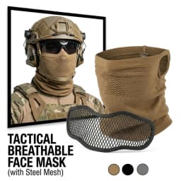 Tactical Protective Face Mask Breathable Knit Neck Gaiter with Steel Mesh Guard for Airsoft Paintball Hunting Training Outdoor