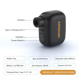 Airbank AS100 Portable Mini Bicycle Pump 100PSI Type-C Presta Schrada Valve Air Inflator Cycling Bike Accessories