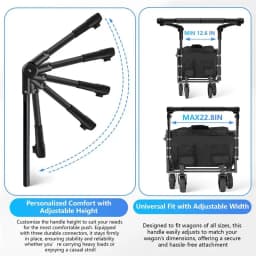T34C Wagon Handle Attachment Adjustable Push Handle for Round/Square Frames Fits Push Wagons, Wagon Cart Equipment