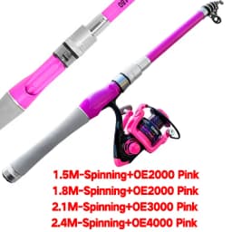 Spinning Rod and Reel Combo for Bass Pesca Mini Telescopic Fishing Rods 1.5M 1.8M 2.4M Metal Spool Fishing Reels Set Pink Girl