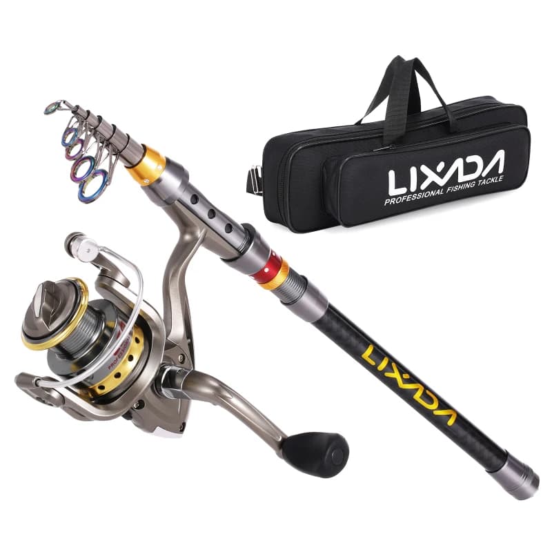 Lixada Telescopic Fishing Rod and Reel Combo Full Kit Carbon Fiber Fishing Rod Pole + Spinning Fishing Reel + Fishing Tackle Set