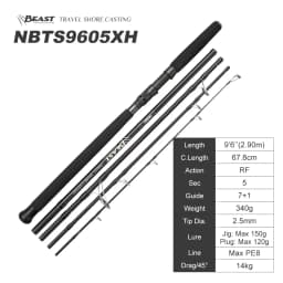 Noeby 2.7m/2.9m 5-Section Beast Travel Shore Jigging Fishing Rod Drag 10kg Lure 80g Fuji Spinning Rod Set for Boarding