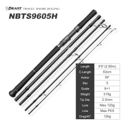 Noeby 2.7m/2.9m 5-Section Beast Travel Shore Jigging Fishing Rod Drag 10kg Lure 80g Fuji Spinning Rod Set for Boarding