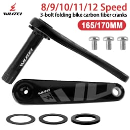 WUZEI Folding Bike Crank Carbon Fiber Crankset 165MM 170MM Road Bicycle Sprocket 24mm Axle 3 Bolts Direct Mount Crank Arm