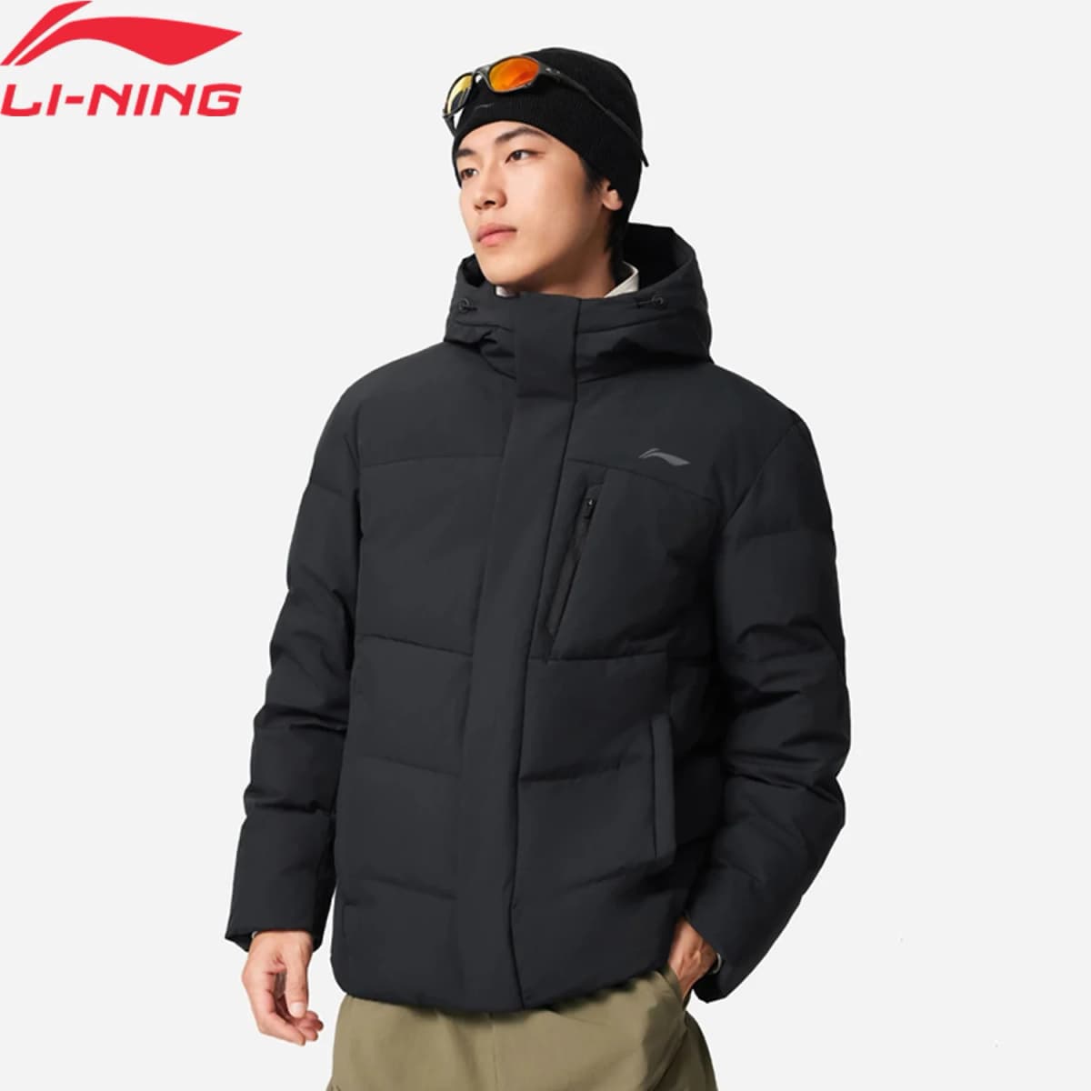 Li-Ning Men's Training Hooded Short Duwn Jacket LN FIR WARM LN WATER PROOF Reflective LiNing Fitness Sport Coats AYMV153