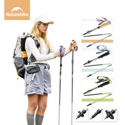 Naturehike Climbing Poles Lightweight 5-Section Carbon Fiber Folding Trekking Pole Hiking Walking Stick Light Trail 5-EXT Cane