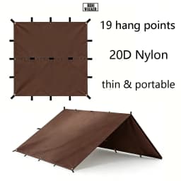 20D Nylon 19 Hang Points Camping Tarp 3x3 Waterproof Flame-retardant Lightweight Hiking Flysheet Outdoor Trekking Tarp Shelter