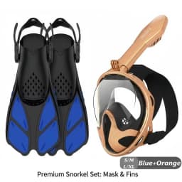 XIAOTREE Two-piece snorkeling gear: a snorkeling mask and fins,Adjustable fins,Breathing mask,Safe waterproof swimming equipment