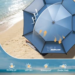 Large Fishing Outdoor Umbrella | Beach Sun Umbrella UPF 50+ Sun UV Protection Waterproof Windproof Foldable Portable Adjustable