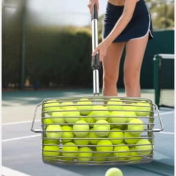 Adjustable Handle Tennis Ball Picker Rolling Wheels Sturdy Tennis Ball Collector Durable Tennis Retrievers Basket