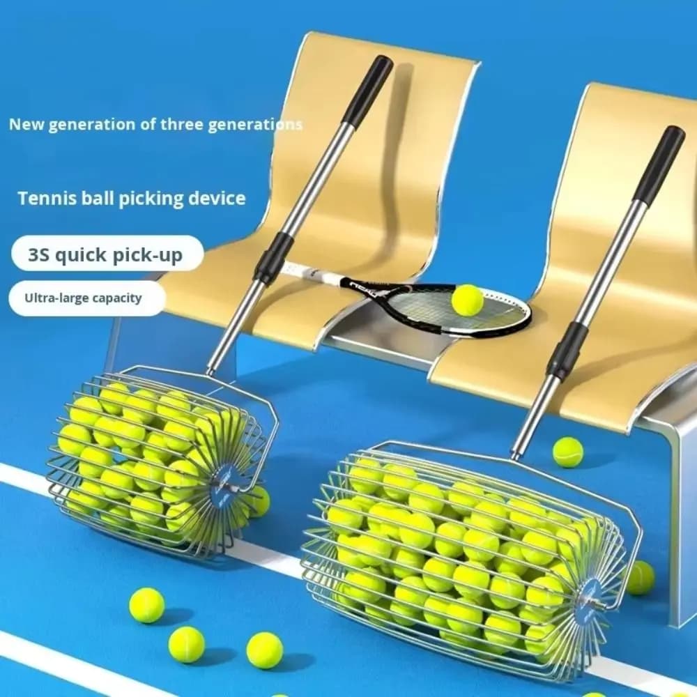 Adjustable Handle Tennis Ball Picker Rolling Wheels Sturdy Tennis Ball Collector Durable Tennis Retrievers Basket