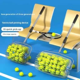 Adjustable Handle Tennis Ball Picker Rolling Wheels Sturdy Tennis Ball Collector Durable Tennis Retrievers Basket