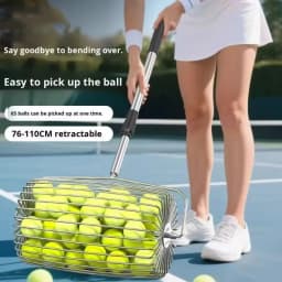 Adjustable Handle Tennis Ball Picker Rolling Wheels Sturdy Tennis Ball Collector Durable Tennis Retrievers Basket