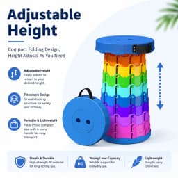 2026 Adjustable Telescopic Folding Stool Portable Plastic Chair for Beach Fishing Camping Lightweight Compact Outdoor Seat 1pcs